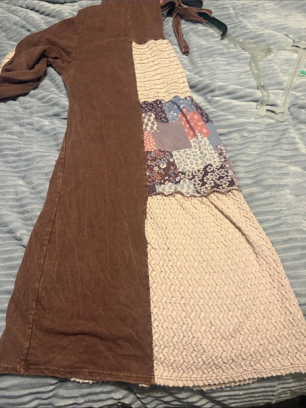 Boho Patchwork Brown Wide-Leg Overalls